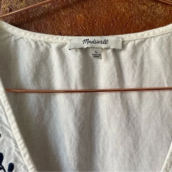 Madewell Embroidered Linen-Blend Alexandra Button-Front Mini Dress - Picture 11 of 12